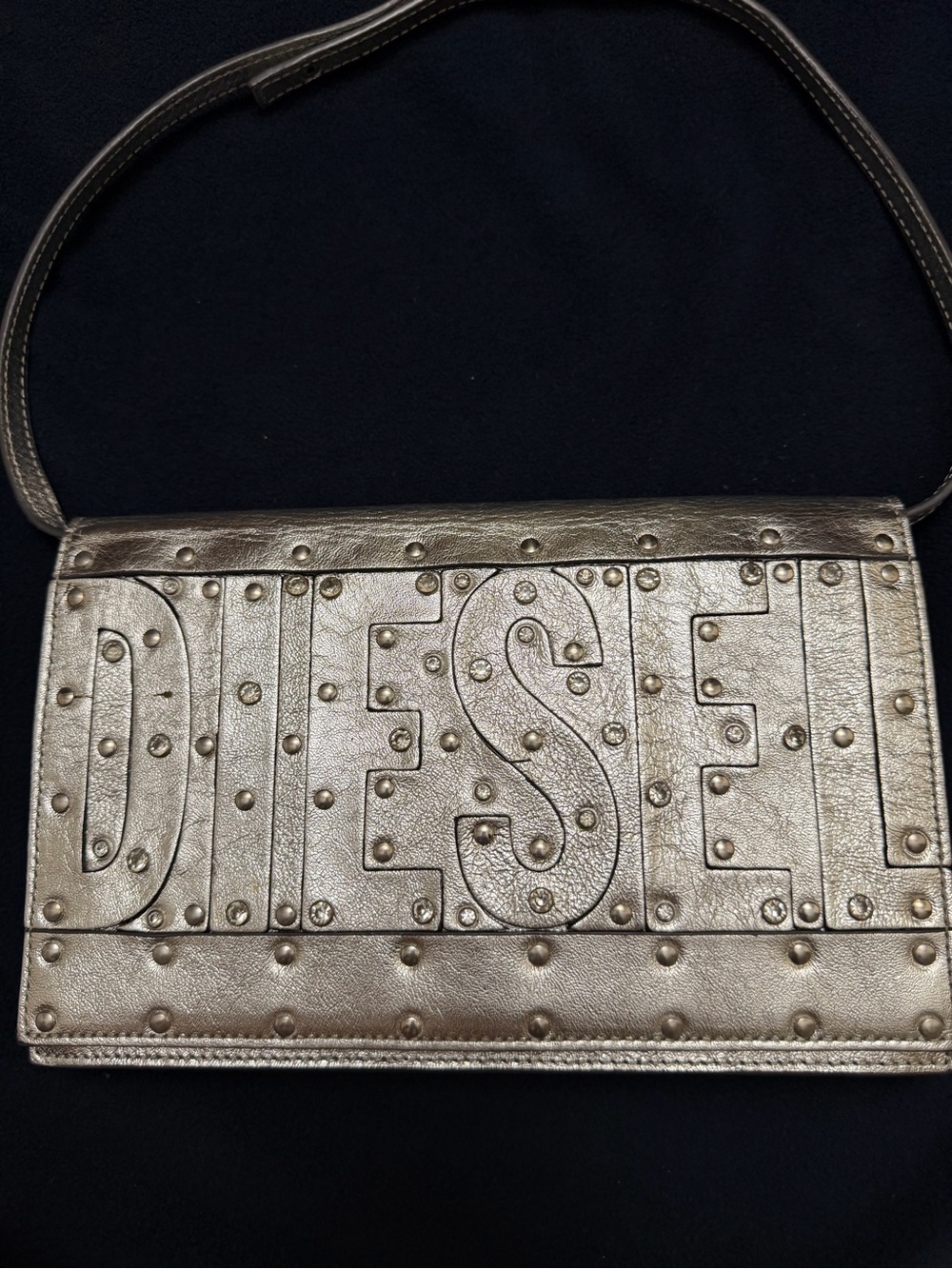 Diesel Metallic Gold Studded Shoulder Bag